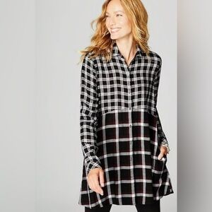 J. Jill Mixed Plaid Button Front Tunic Black Size XS
